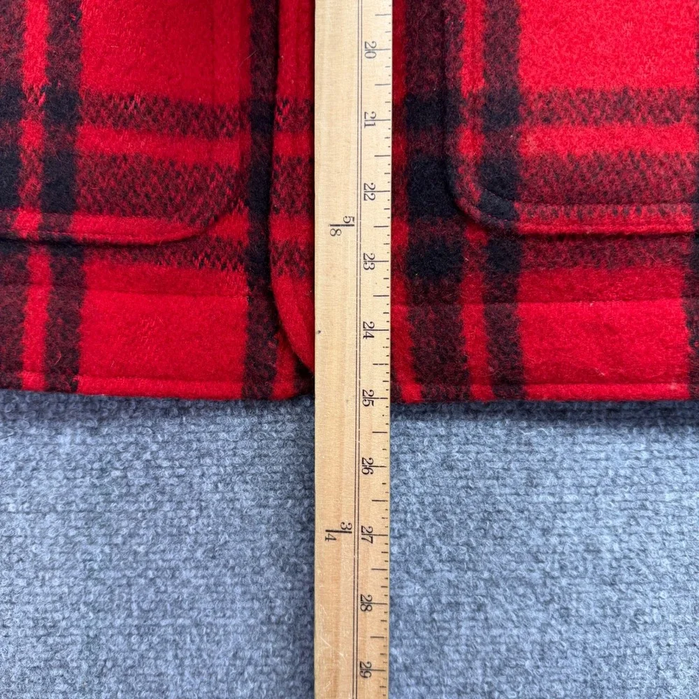 Vintage Polo Ralph Lauren Mens XL Red Black Plaid Wool Hunting Vest Leather Trim
